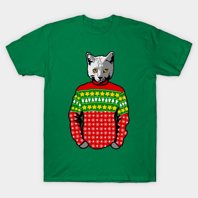 Christmas Sweater Cat T-Shirt by citypanda